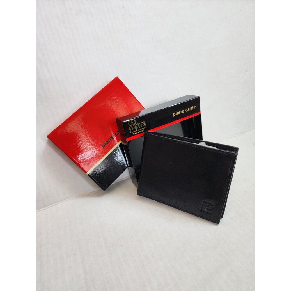 Pierre Cardin Men’s Black Genuine Leather Bifold Passcase Wallet NIB NWT